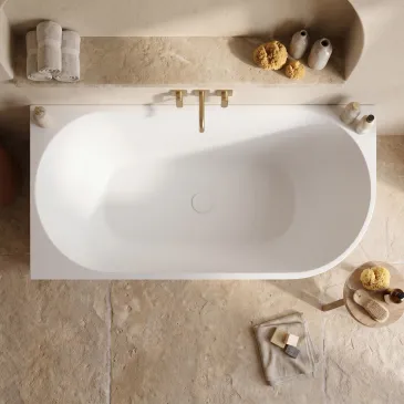 160x75 Mattweiße Eckbadewanne links RIVER