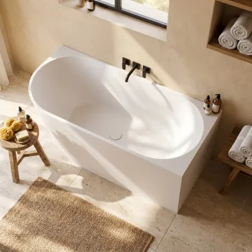 Baignoire d'angle blanche mate 160 x 75 cm avec bonde | Mondialshop