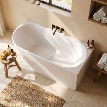 160x75 Eckbadewanne in Mattweiß mit Abfluss | Mondialshop