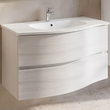 Mobile bagno sospeso bianco curvo 90cm OPEN