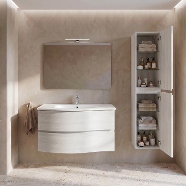 Mobile bagno sospeso bianco curvo 90cm OPEN