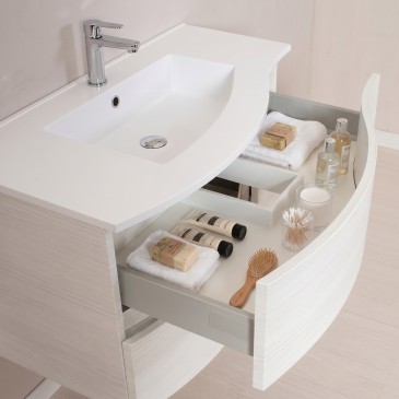 Mobile bagno sospeso bianco curvo 90cm OPEN