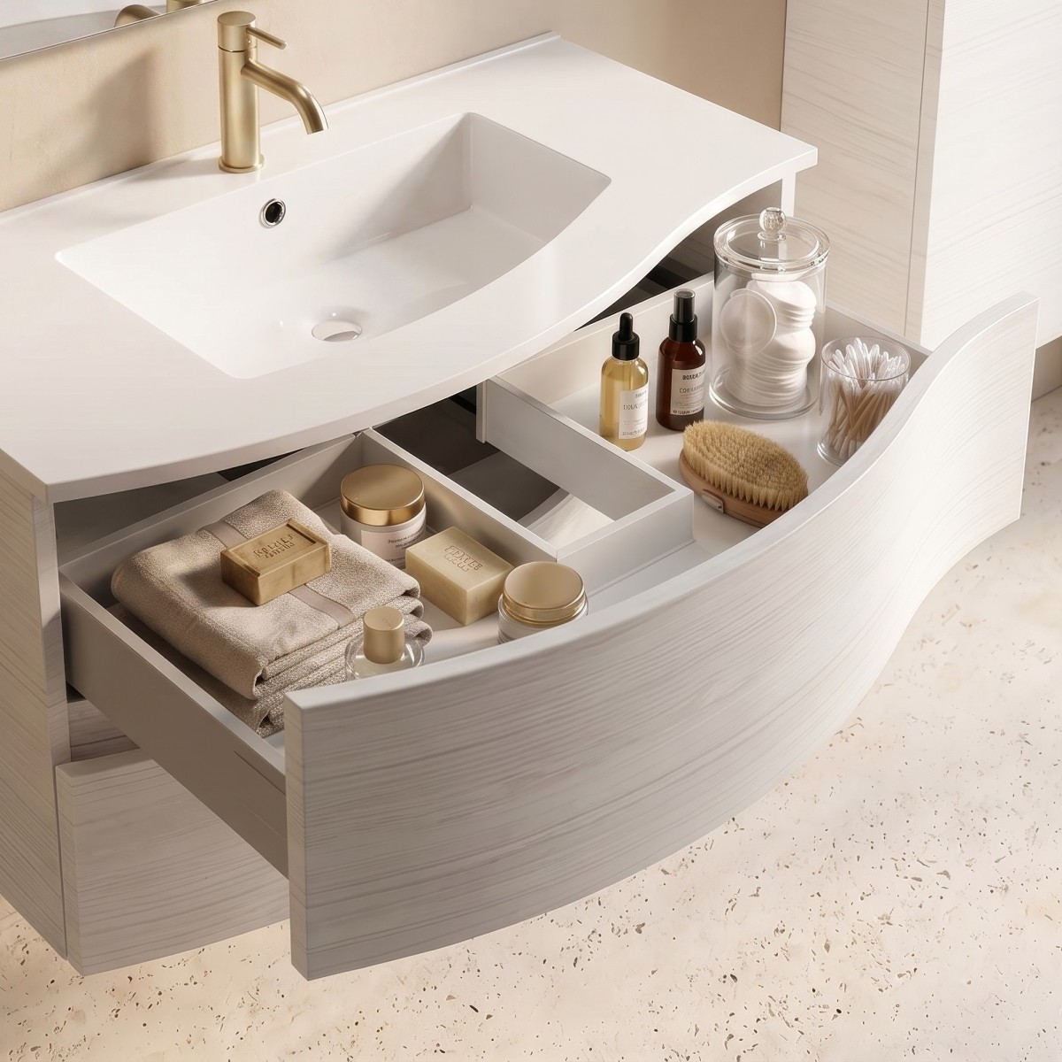 Mobile bagno sospeso bianco curvo 90cm OPEN