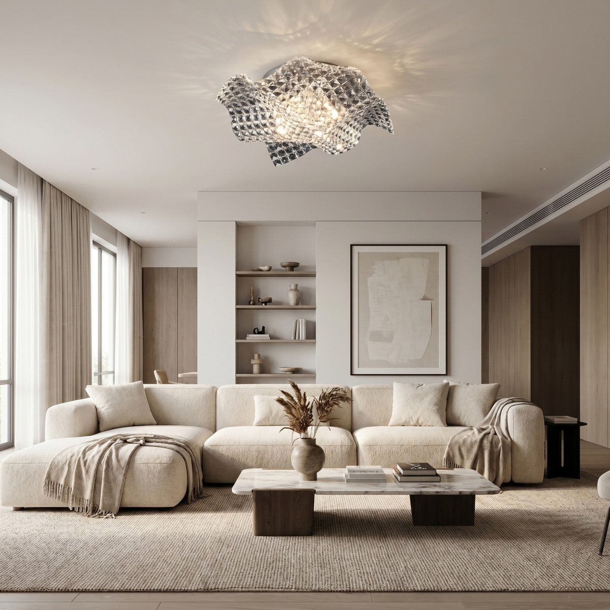 plafoniera moderna con design a onda e dettagli in...