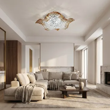 Plafonnier Wave avec cristaux ambrés K9 et 4 ampoules G9 | Mondialshop
