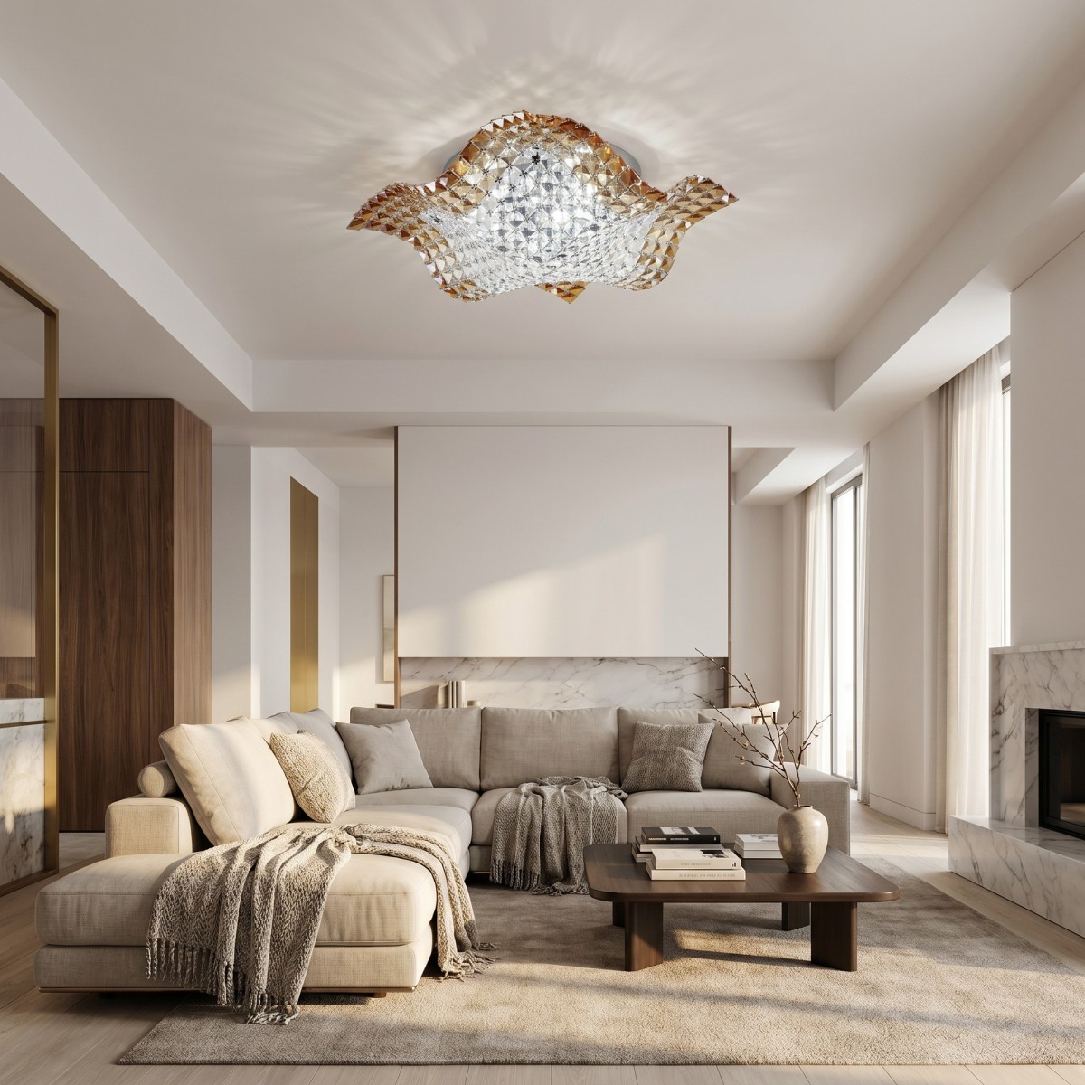 plafoniera da soffitto moderna a onda con cristalli K9...