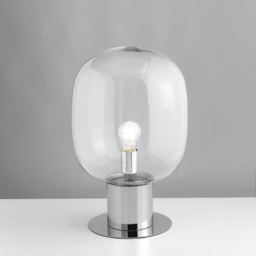 lampada da tavolo contemporanea, proposta nelle iconiche varianti cromo o oro per valorizzare madie e consolle.