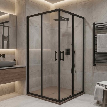 Box doccia nero 80x80 apertura scorrevole cristallo trasparente H190 6MM XEN