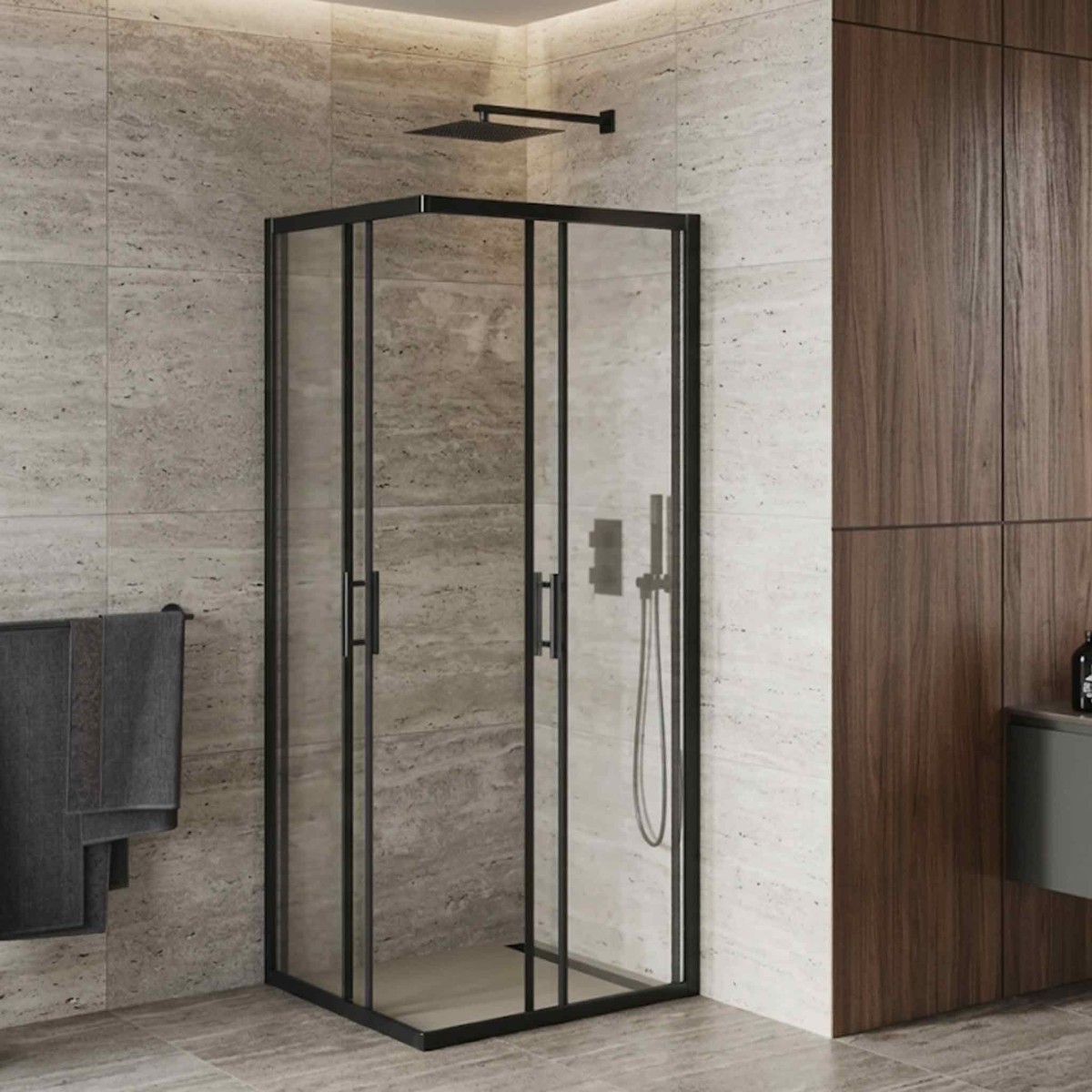 Box doccia nero 80x80 apertura scorrevole cristallo...