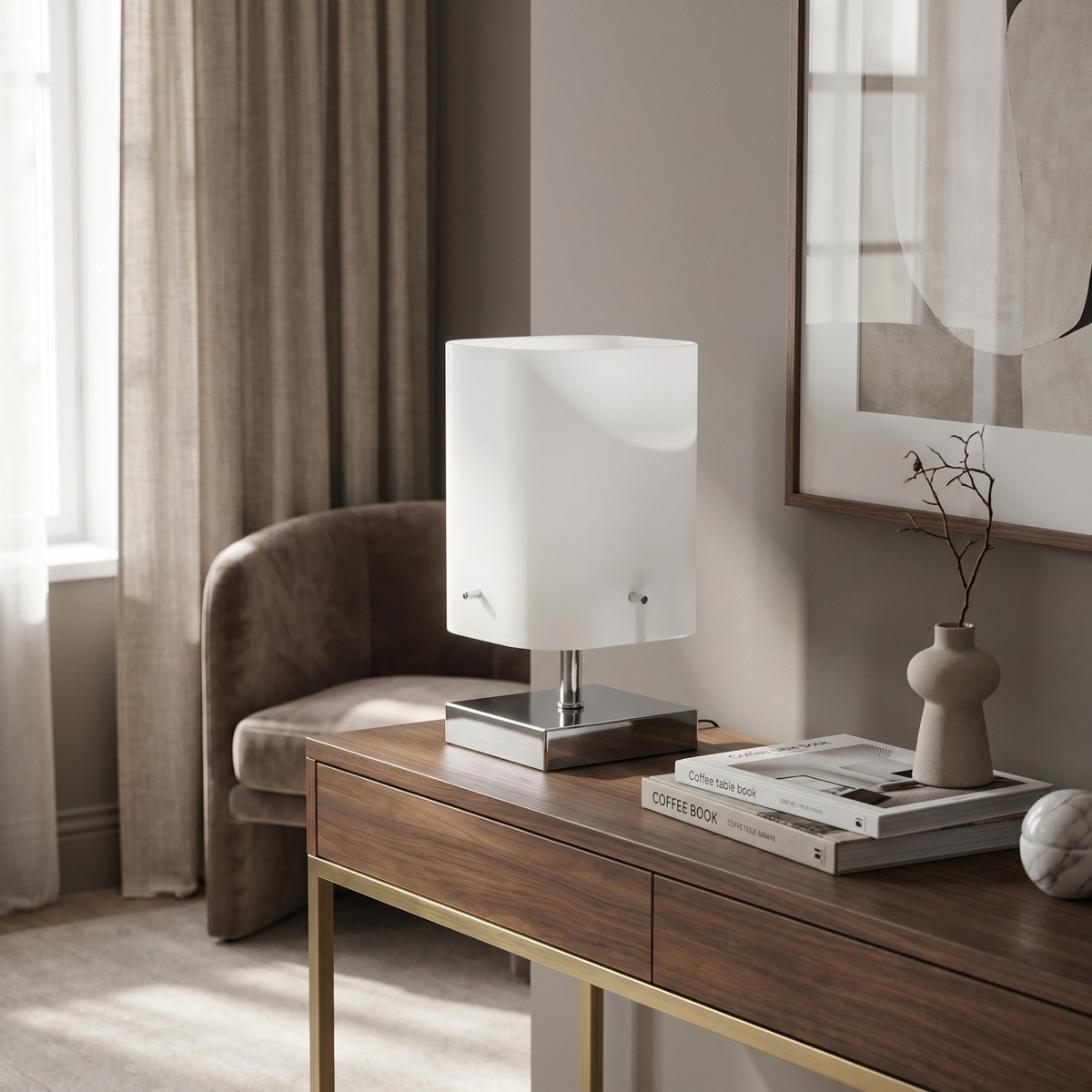 Nachttischlampe aus weißem Glas, E27 | Mondialshop