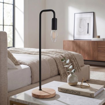 Lampe de table E14 en bois et métal | Mondialshop