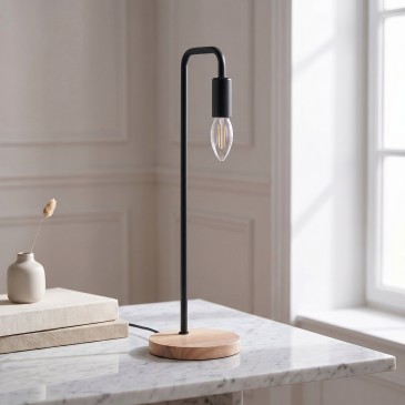 Lampe de table E14 en bois et métal | Mondialshop