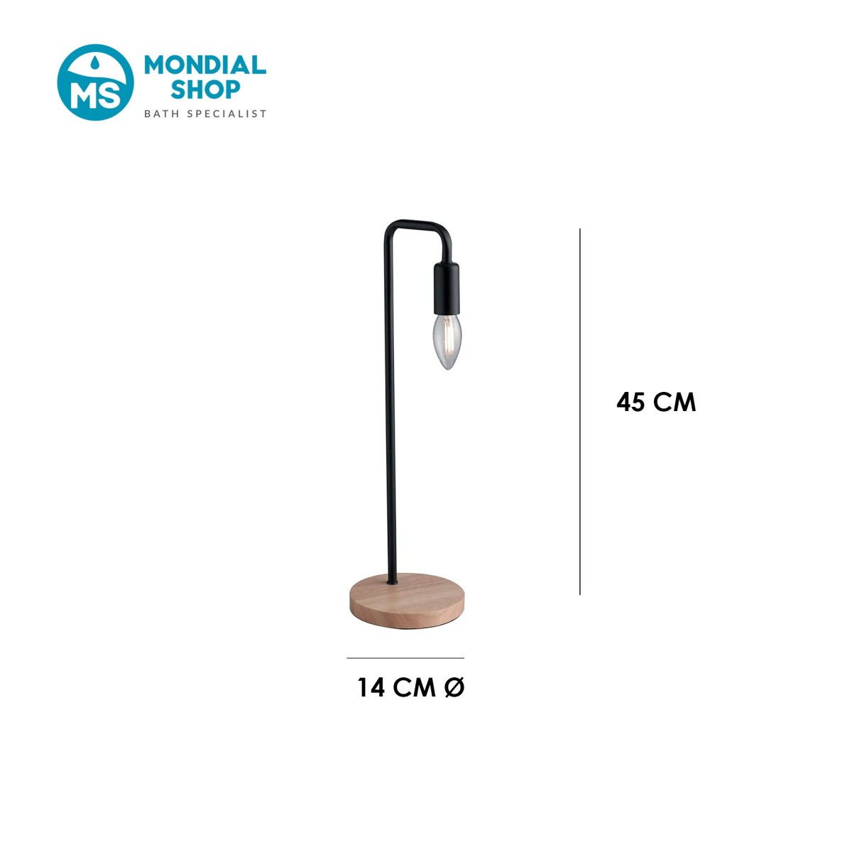 Lampe de table E14 en bois et métal | Mondialshop