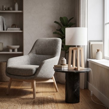 Lampe de bureau E14 en bois blanc | Mondialshop
