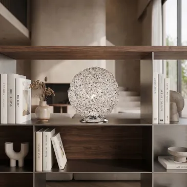 Lampada da Tavolo Sferica Design con intreccio in alluminio e Cristalli K9 Lume E27