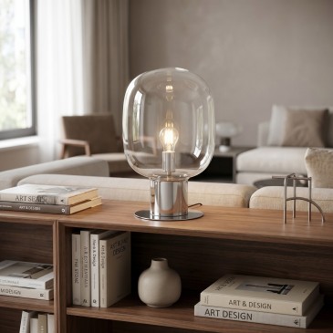 Lampada da Tavolo Cromo Lucido Design con vetro opale Adatta per camere e living  Attacco E27