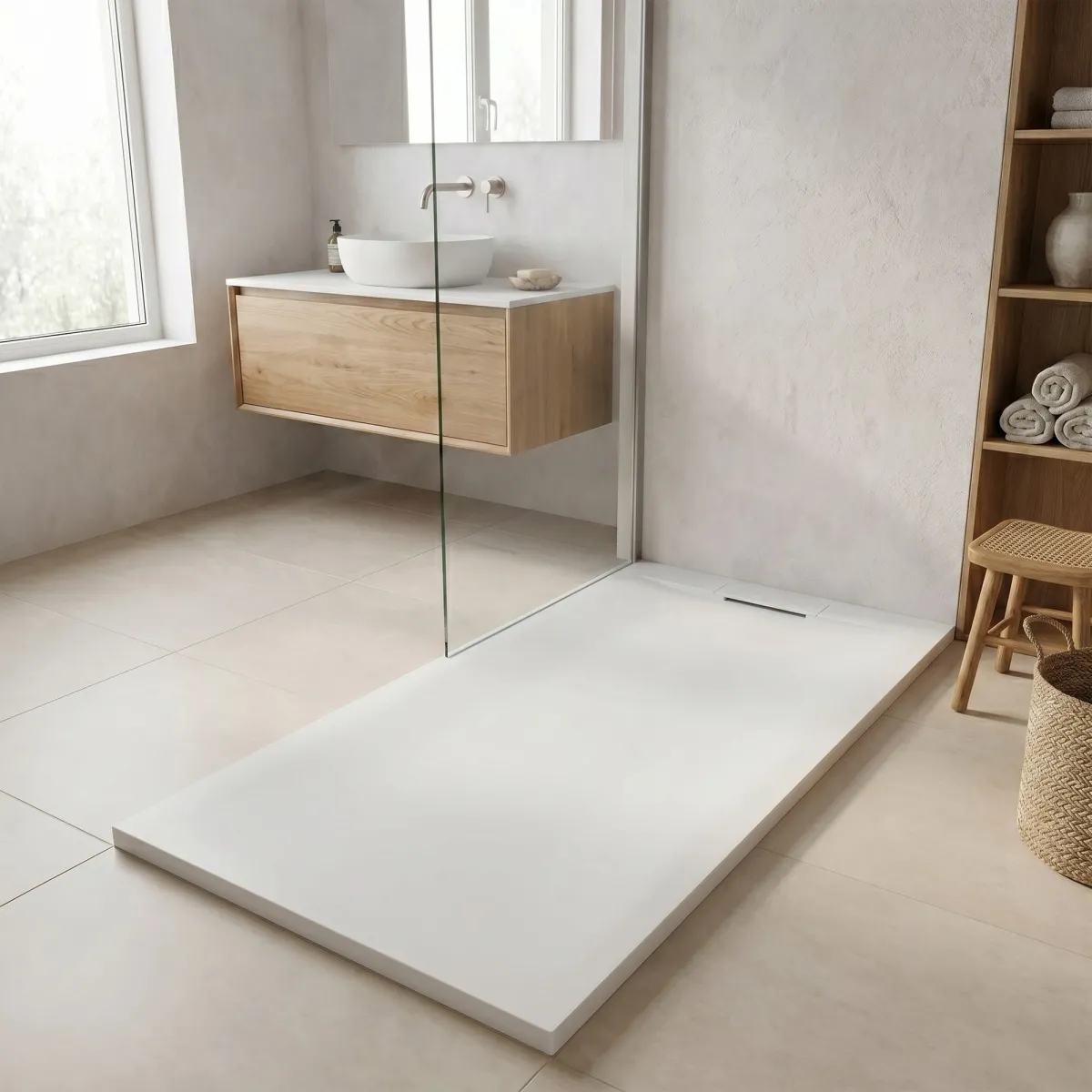 Receveur de douche en résine minérale blanche | ZEN