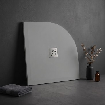 Receveur de douche semi-circulaire gris clair effet pierre béton