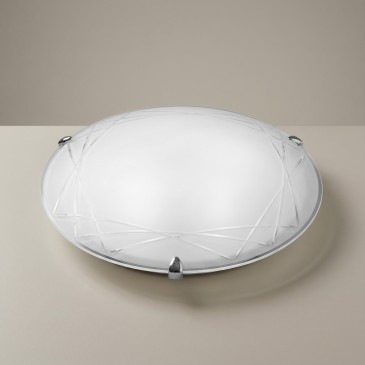 Plafoniera Tonda in Vetro satinato Decoro geometrico dal Design classico 2X 3XE27