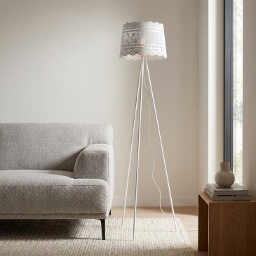 Lampada da terra a treppiedi Per interni Bianca Con paralume traforato Effetto Pizzo E14