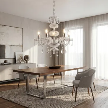 Lampadario a Sospensione classico in Cristallo Struttura cromo Per interni adatta a camere e saloni E14