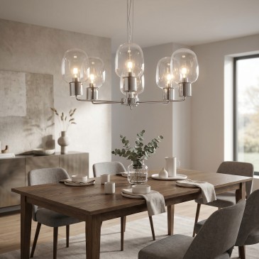 Grande suspension dorée ou chromée, 6 x E27 | Mondialshop