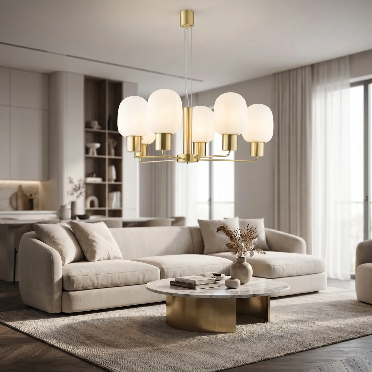 Grande suspension dorée ou chromée, 6 x E27 | Mondialshop