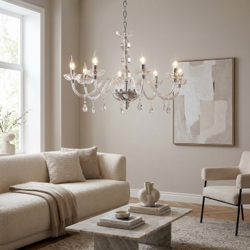 Lampadario in Cristallo Glamour Cromo o Oro 8XE14