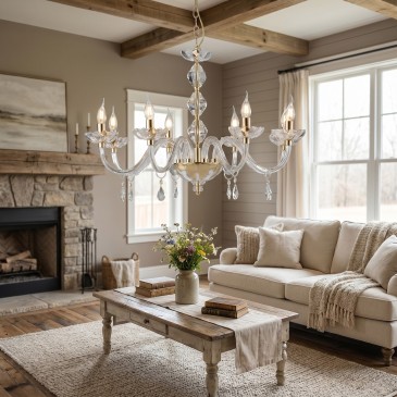 lampadario in cristallo 8x E14 con montatura metallica di design, per soggiorni e saloni di prestigio