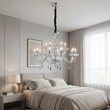 Lustre à 5 bras en cristal doré ou chromé, douille E14 | Mondialshop