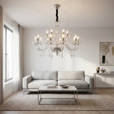 Lampadario Classico a 5 bracci E14 in Cristallo Disponibile in oro o cromo Adatto a camere e saloni