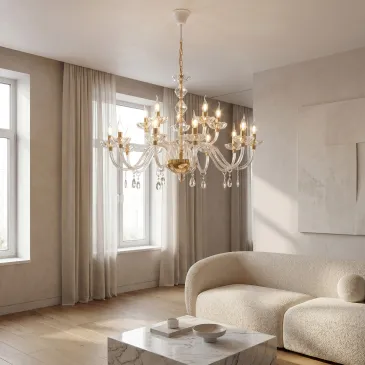 Lustre à 5 bras en cristal doré ou chromé, douille E14 | Mondialshop