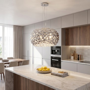 Lustre blanc ou chromé Ø65 cm, 5 ampoules E27 | Mondialshop
