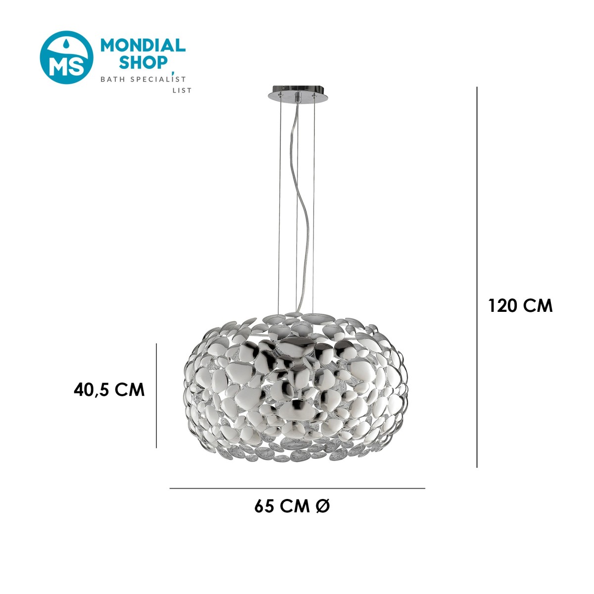 Lustre blanc ou chromé Ø65 cm, 5 ampoules E27 | Mondialshop