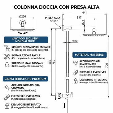 Colonne de douche pour arrivée d'eau haute sans travaux de maçonnerie
