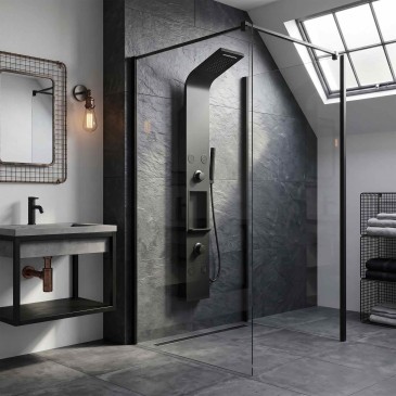 Colonna doccia nera in acciaio spazzolato con cascata COMO