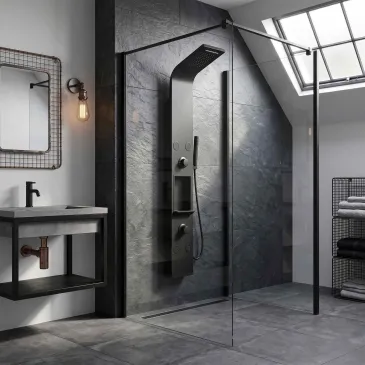 Colonne de douche COMO en acier brossé noir avec effet cascade