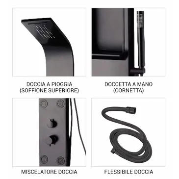 Colonne de douche COMO en acier brossé noir avec effet cascade