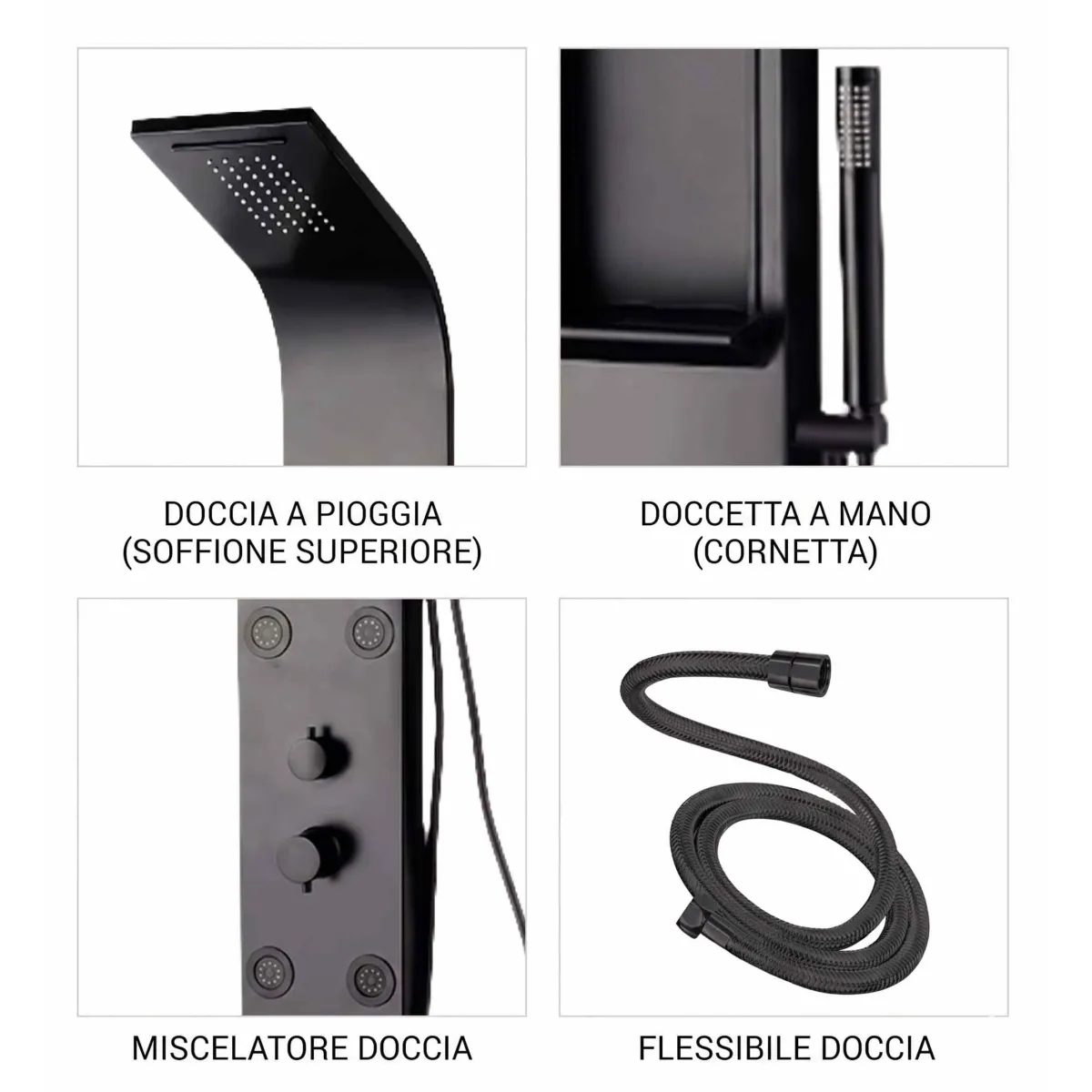 Duschsäule aus gebürstetem Stahl in Schwarz mit...