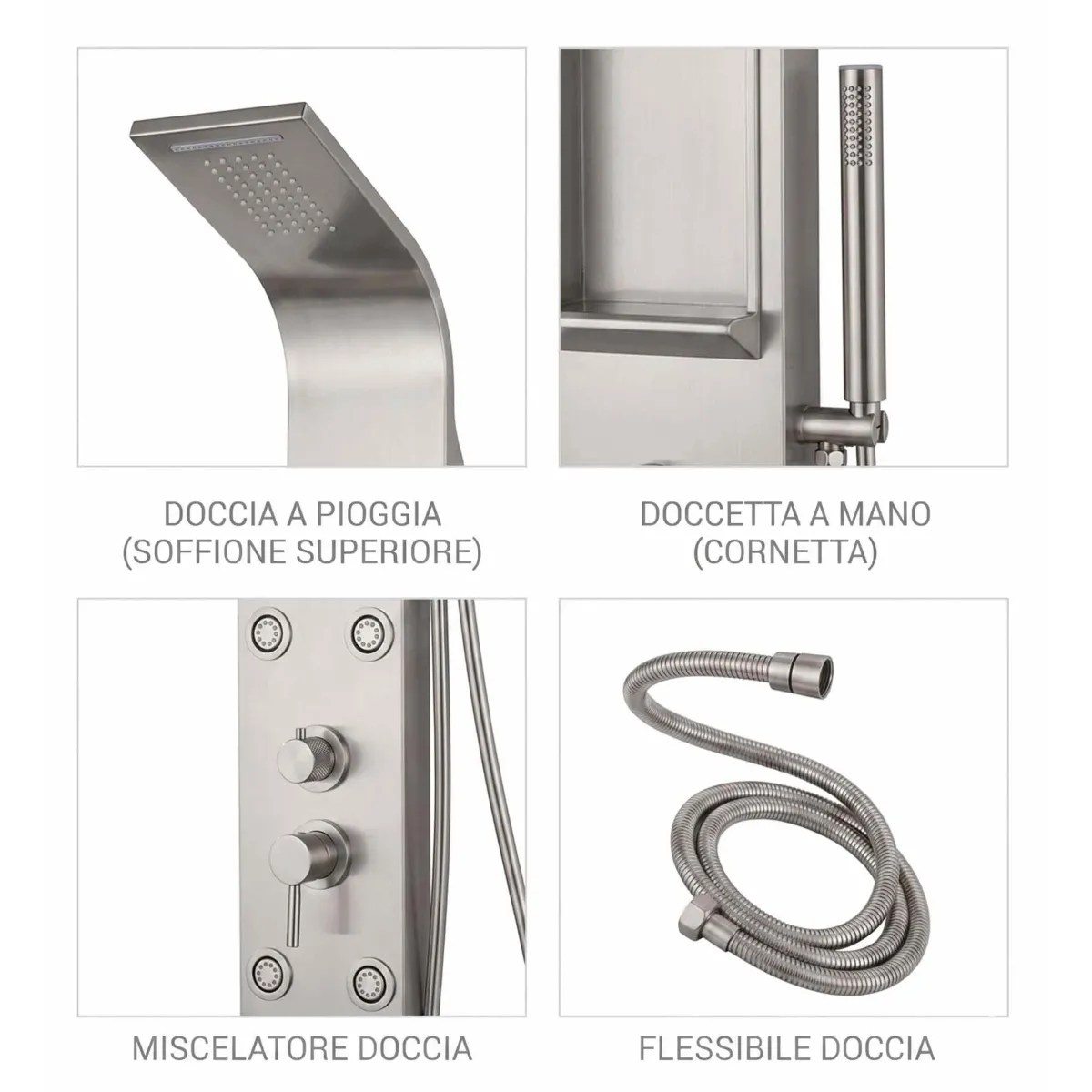 Colonna doccia acciaio satinato con cascata COMO