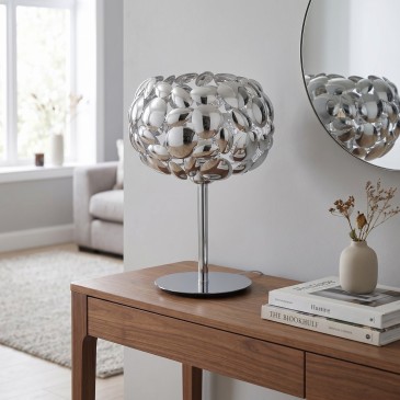 Lampe de table moderne, blanche ou chromée, ampoule E27 | Mondialshop