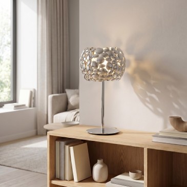 Lampe de table blanche ou chromée 2xE27 | Mondialshop