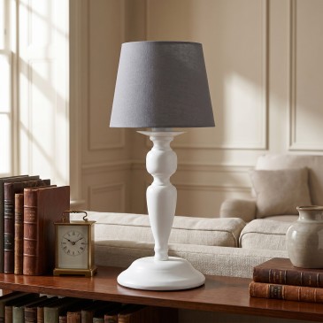 Lampada da Tavolo Classica Adatta per Salotto e Camera Bianca con paralume grigio E14