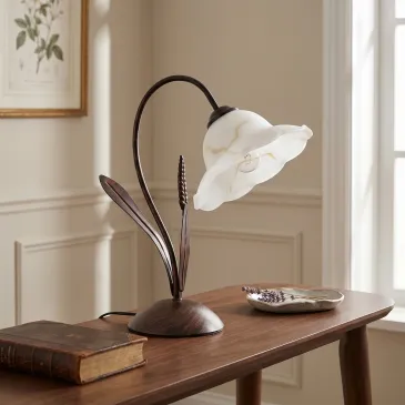 Tischleuchte aus rostfarbenem Metall und Glas, E14-Fassung | Mondialshop