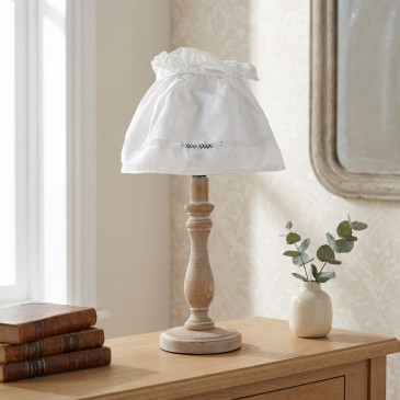 Lampe de table E14 en bois et tissu | Mondialshop