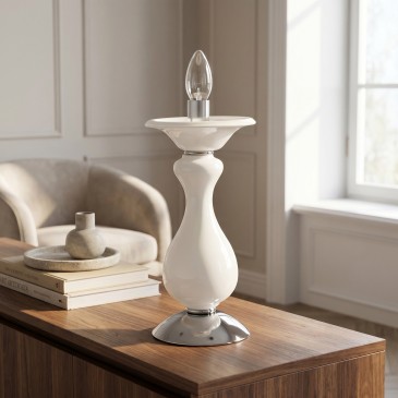 Lampe de table en pâte de verre blanc | Mondialshop