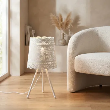 Lampada da Tavolo Moderna Adatta per camera e soggiorno Treppiede Bianco Design pizzo E27