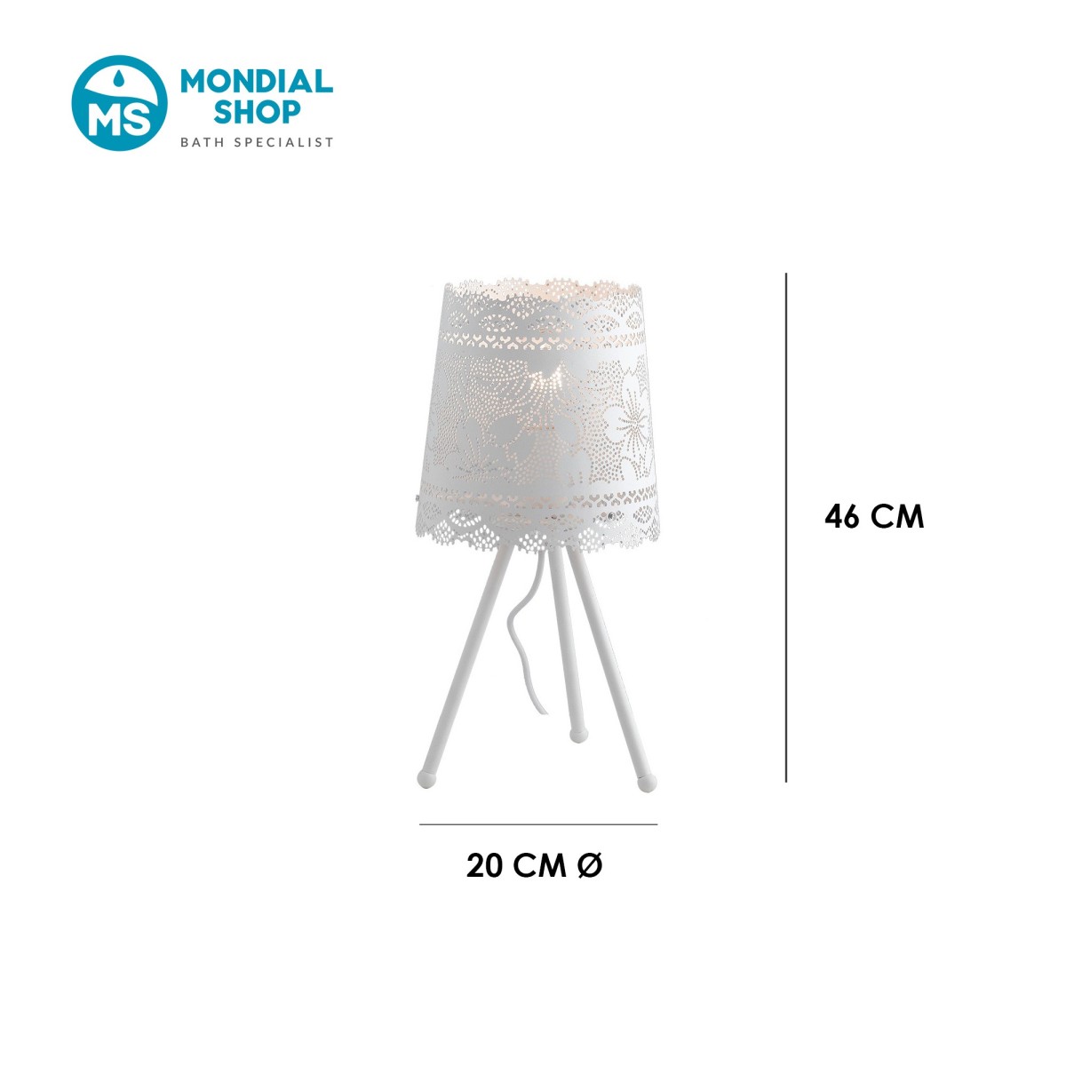 Lampe de table trépied à motif dentelle | Mondialshop