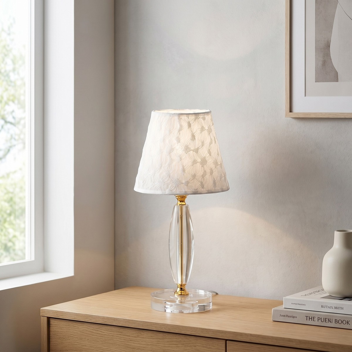 Klassische Tischleuchte aus Kristall und Stoff | Mondialshop