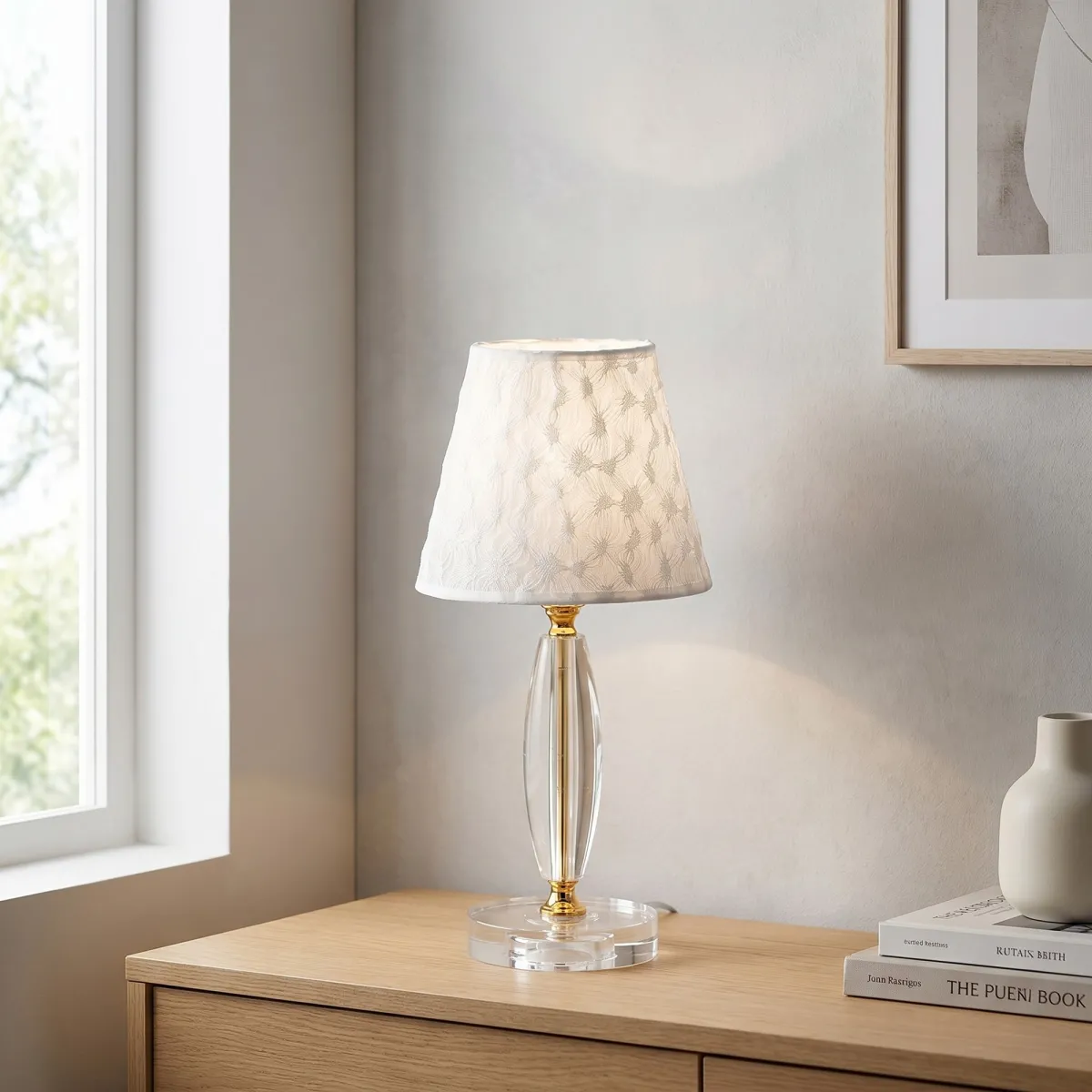 Lampe de table classique en cristal et tissu | Mondialshop